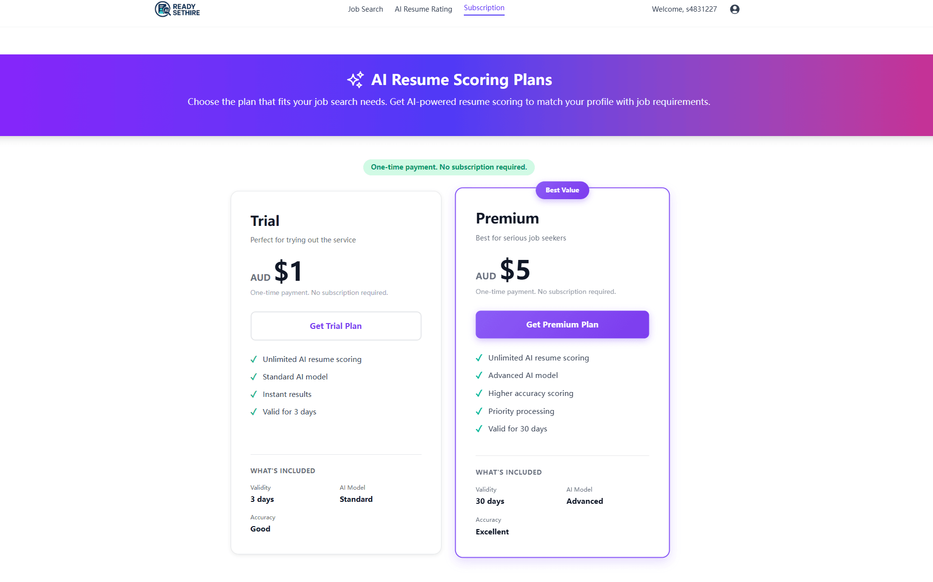 ReadySetHire Pricing Page